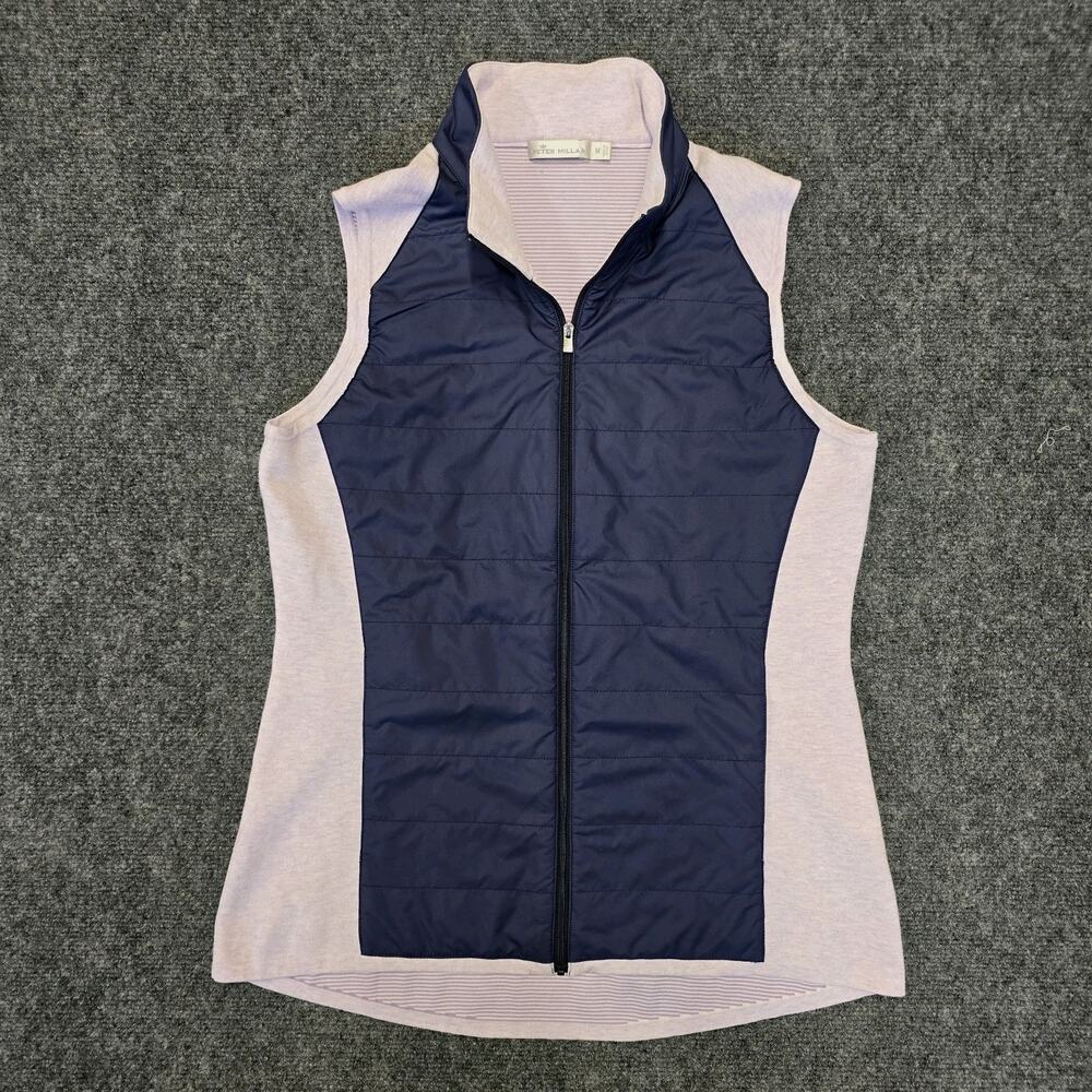 Peter Millar Women's Hybrid Golf Vest Navy Purple Quilted Full Zip Size M